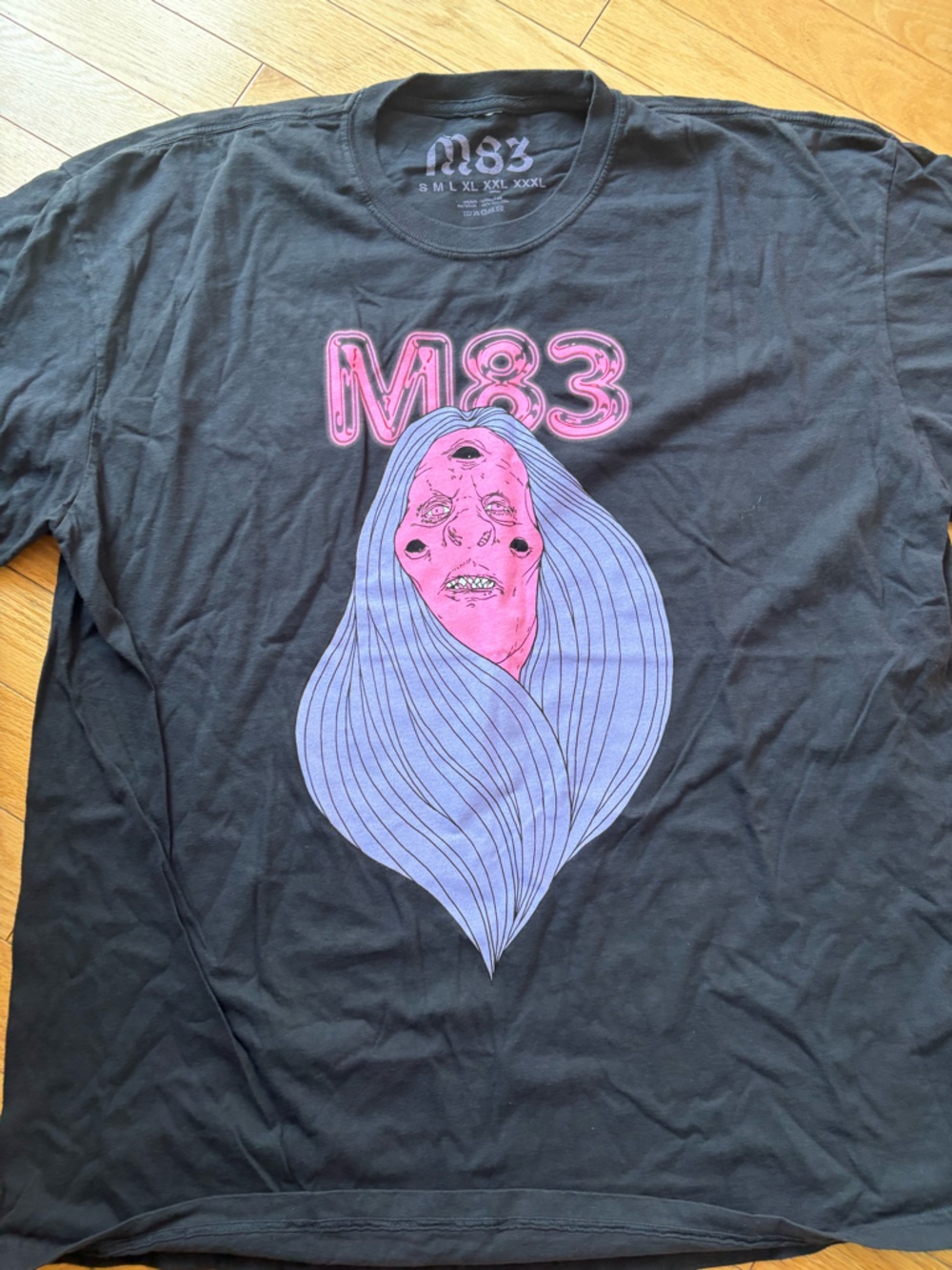 M83 fantasy tour 2023 Graphic Band Tee Black with Pink & Light Blue Art